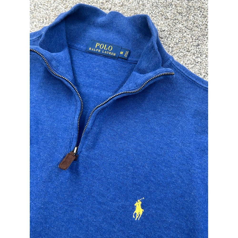 Polo Ralph Lauren Mens Royal Blue 100% Cotton Quarter Zip Pullover Medium #0707 - Picture 5 of 8